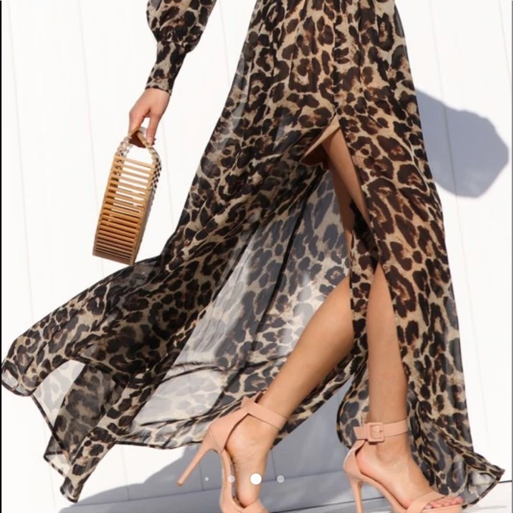 Leopard Maxi Dress w 2 Front Slits - Picture 2 of 5
